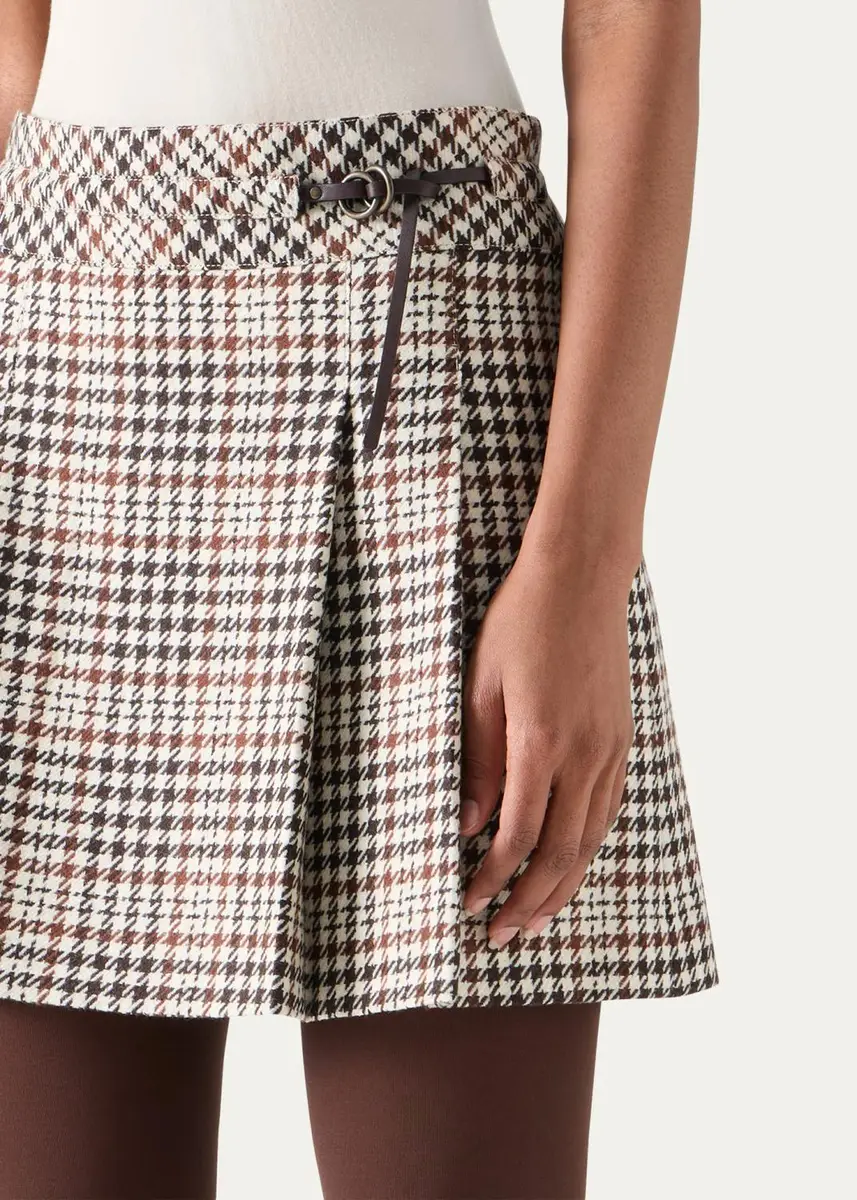 Akris punto Houndstooth Tweed Wool-Blend Mini Kilt Skirt | Thumbnail 5