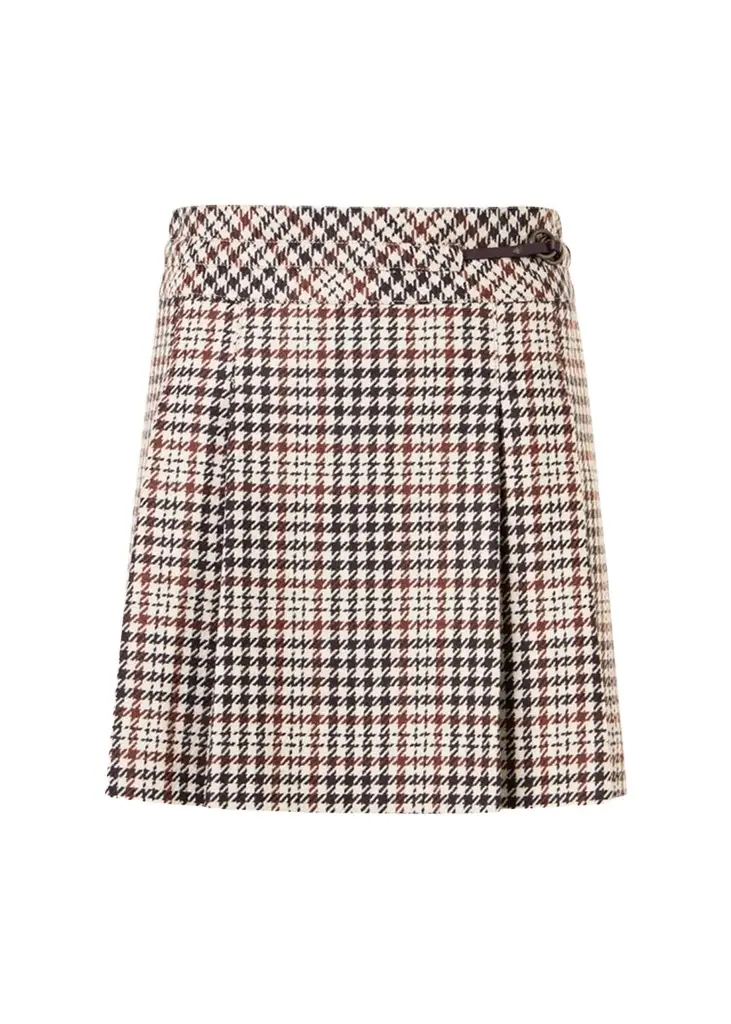 Akris punto Houndstooth Tweed Wool-Blend Mini Kilt Skirt