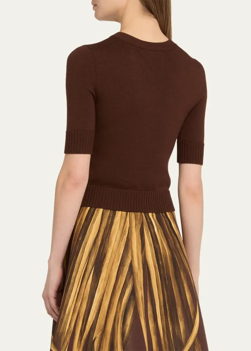 Oscar de la Renta Short-Sleeve Button-Side Crewneck Sweater | Thumbnail 7