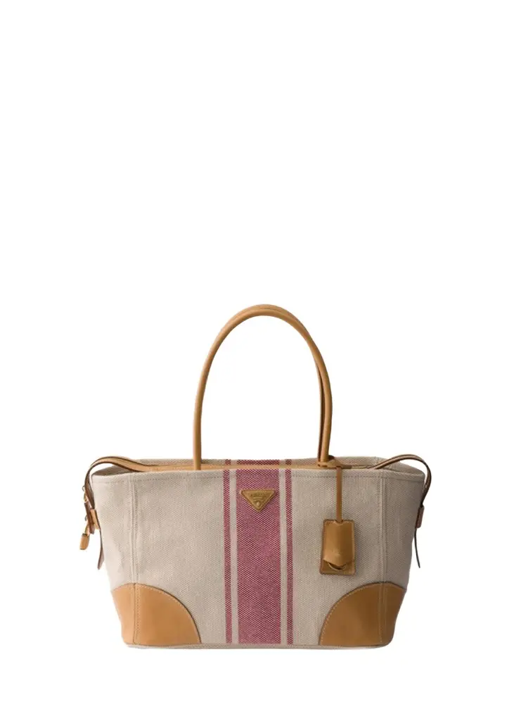 Prada Striped Canvas Leather-Trim Tote Bag | Image 1 Prada Striped Canvas Leather-Trim Tote Bag | Image 1