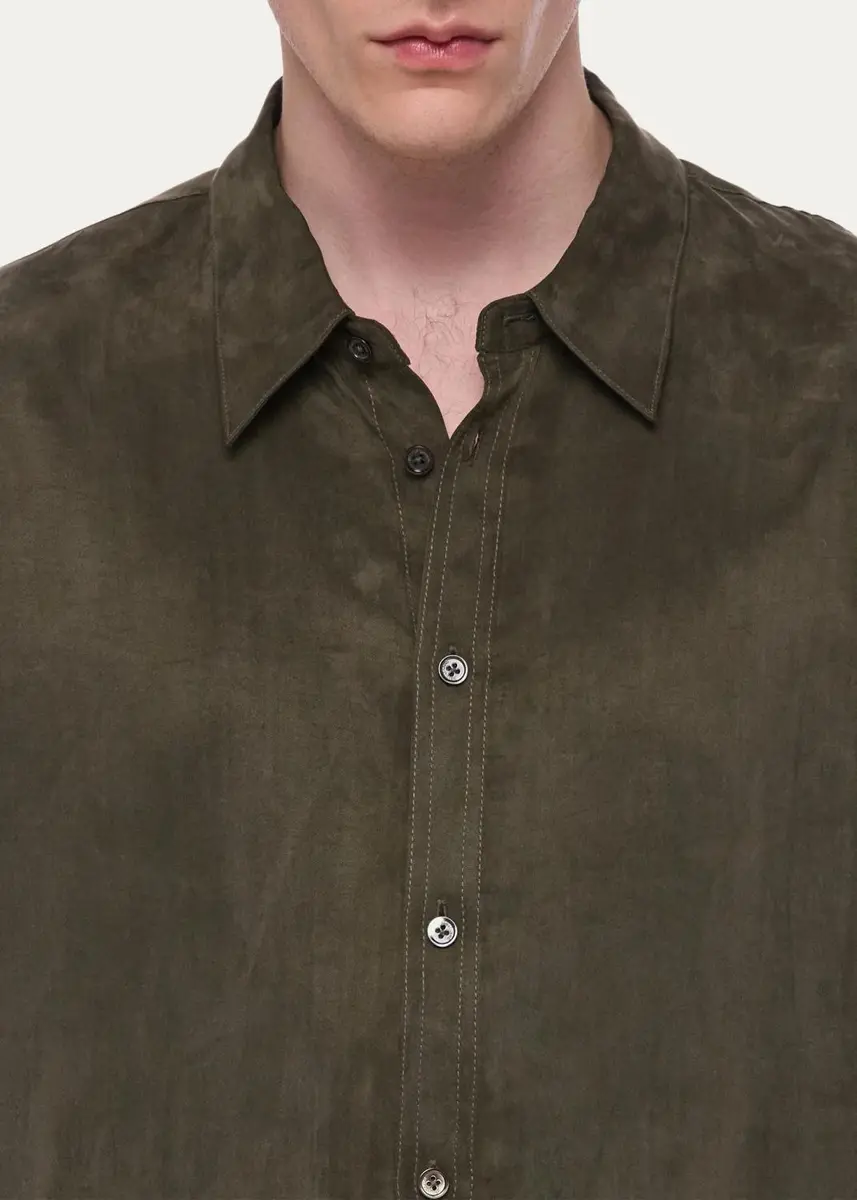 Helmut Lang Men's Fluid Lyocell and Viscose Button-Down Shirt | Thumbnail 4 Helmut Lang Men's Fluid Lyocell and Viscose Button-Down Shirt | Thumbnail 4