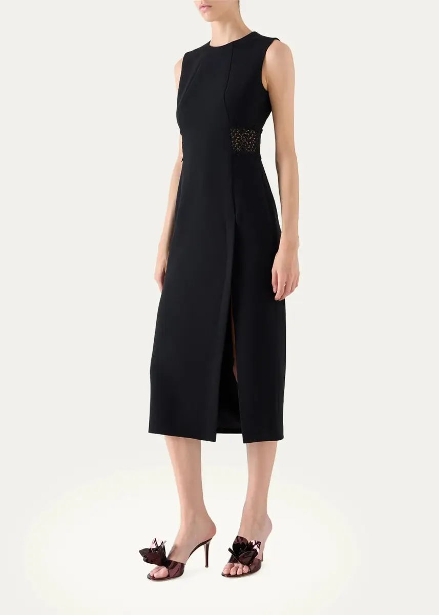 Akris Sleeveless Lace-Inset Wool Double-Face Midi Dress | Thumbnail 3 Akris Sleeveless Lace-Inset Wool Double-Face Midi Dress | Thumbnail 3