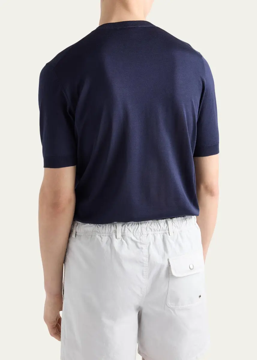 Prada Men's Silk Knit Short-Sleeve Crewneck Sweater | Thumbnail 3