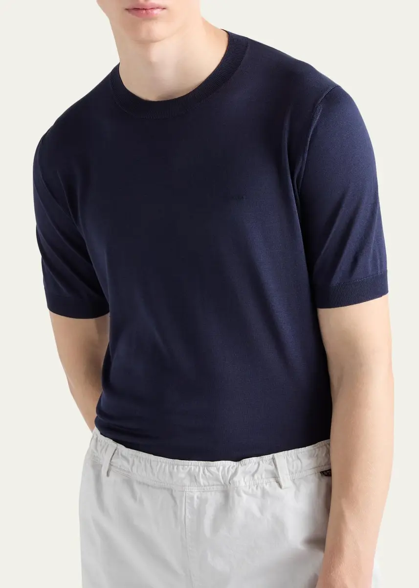 Prada Men's Silk Knit Short-Sleeve Crewneck Sweater | Thumbnail 4