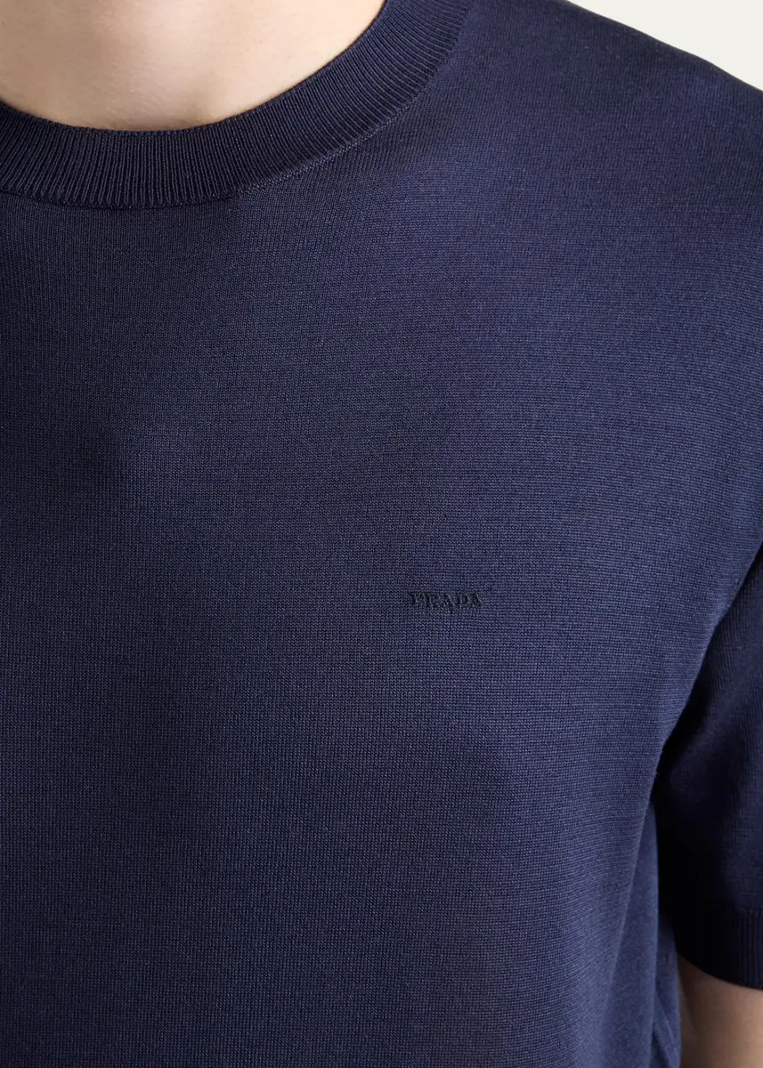 Prada Men's Silk Knit Short-Sleeve Crewneck Sweater | Thumbnail 5