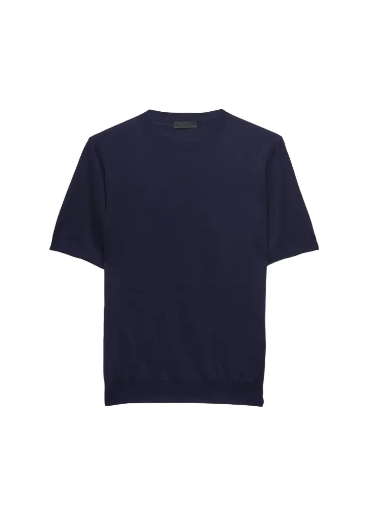 Prada Men's Silk Knit Short-Sleeve Crewneck Sweater | Image 1 Prada Men's Silk Knit Short-Sleeve Crewneck Sweater | Image 1