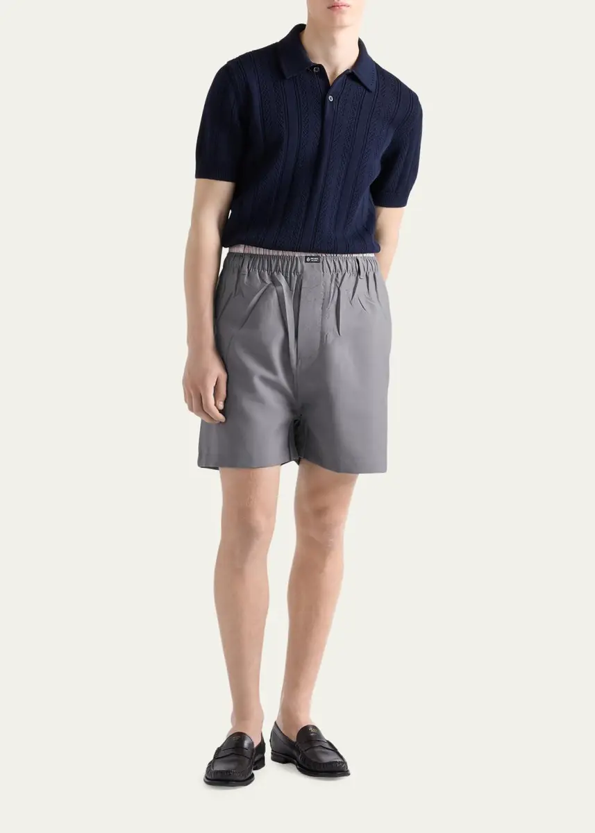 Prada Men's Coton Pointelle Knit Polo Shirt | Thumbnail 2 Prada Men's Coton Pointelle Knit Polo Shirt | Thumbnail 2