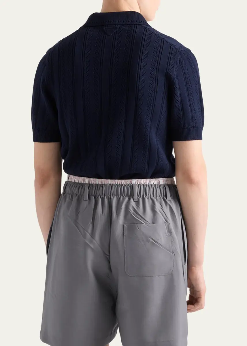 Prada Men's Coton Pointelle Knit Polo Shirt | Thumbnail 3 Prada Men's Coton Pointelle Knit Polo Shirt | Thumbnail 3