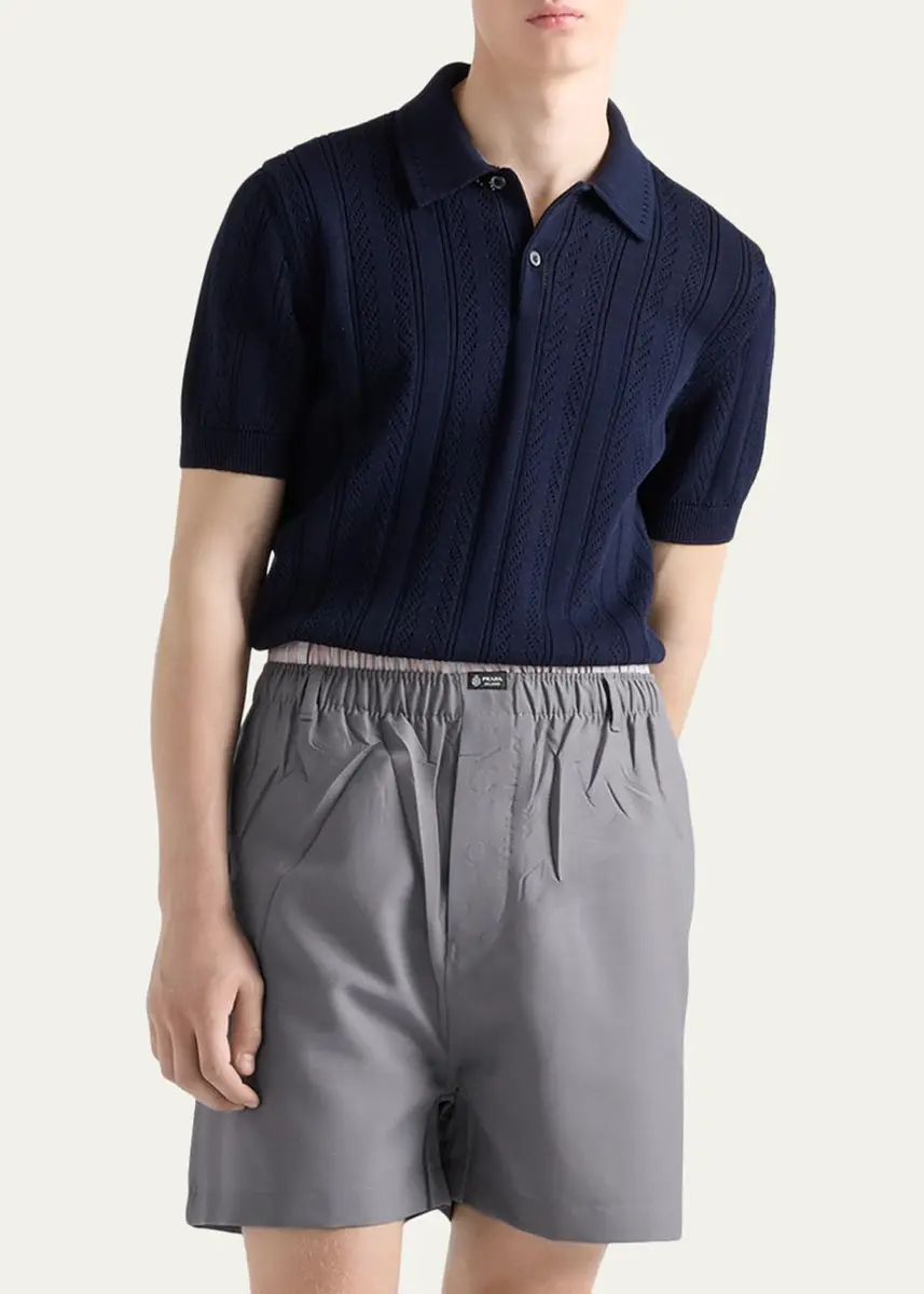 Prada Men's Coton Pointelle Knit Polo Shirt | Thumbnail 4 Prada Men's Coton Pointelle Knit Polo Shirt | Thumbnail 4