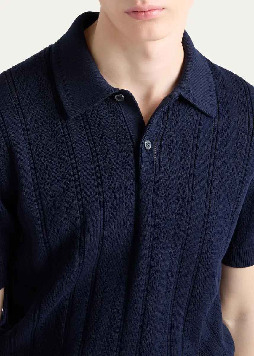 Prada Men's Coton Pointelle Knit Polo Shirt | Thumbnail 5 Prada Men's Coton Pointelle Knit Polo Shirt | Thumbnail 5