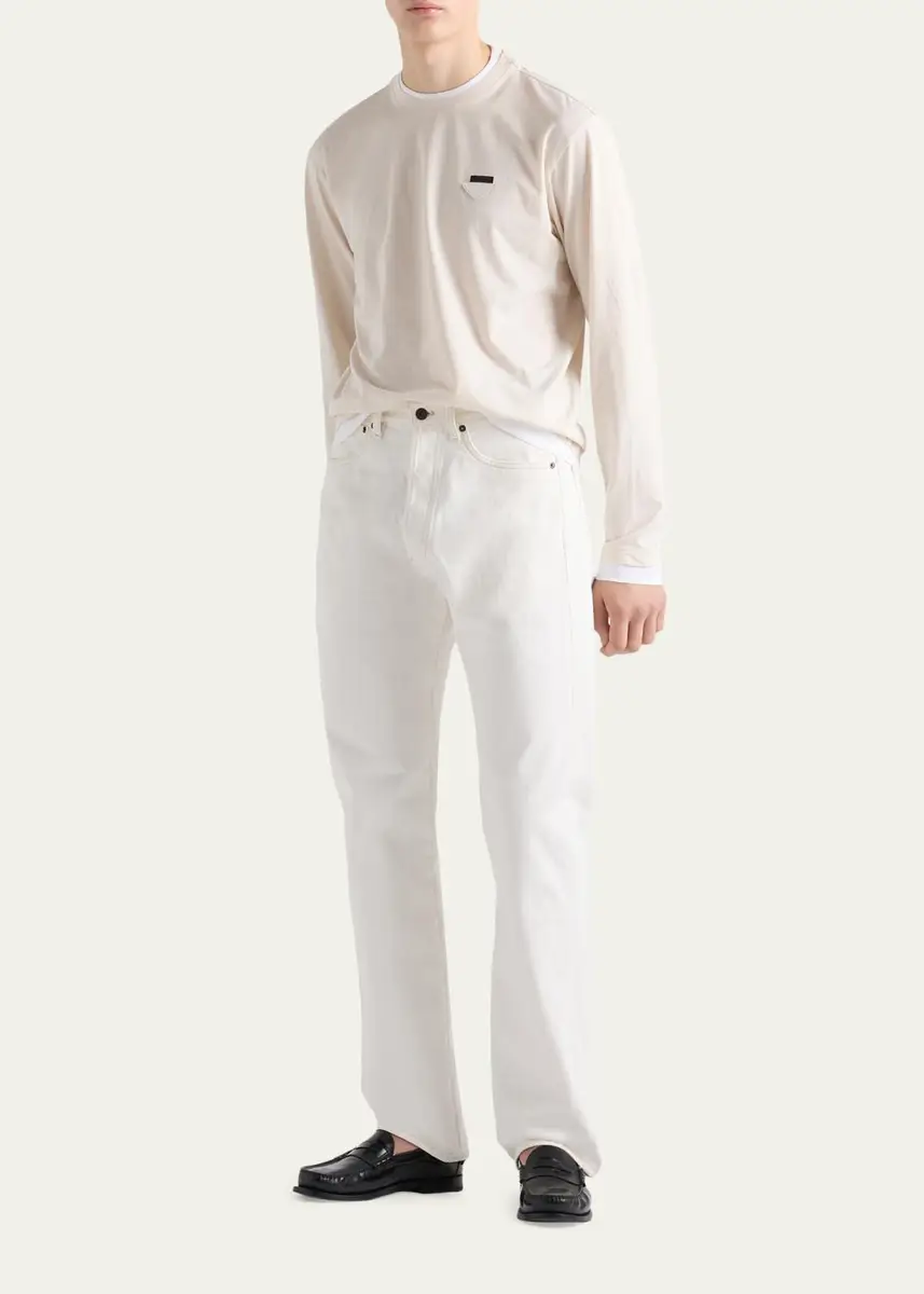 Prada Men's Jersey Long-Sleeve Crewneck T-Shirt | Thumbnail 2