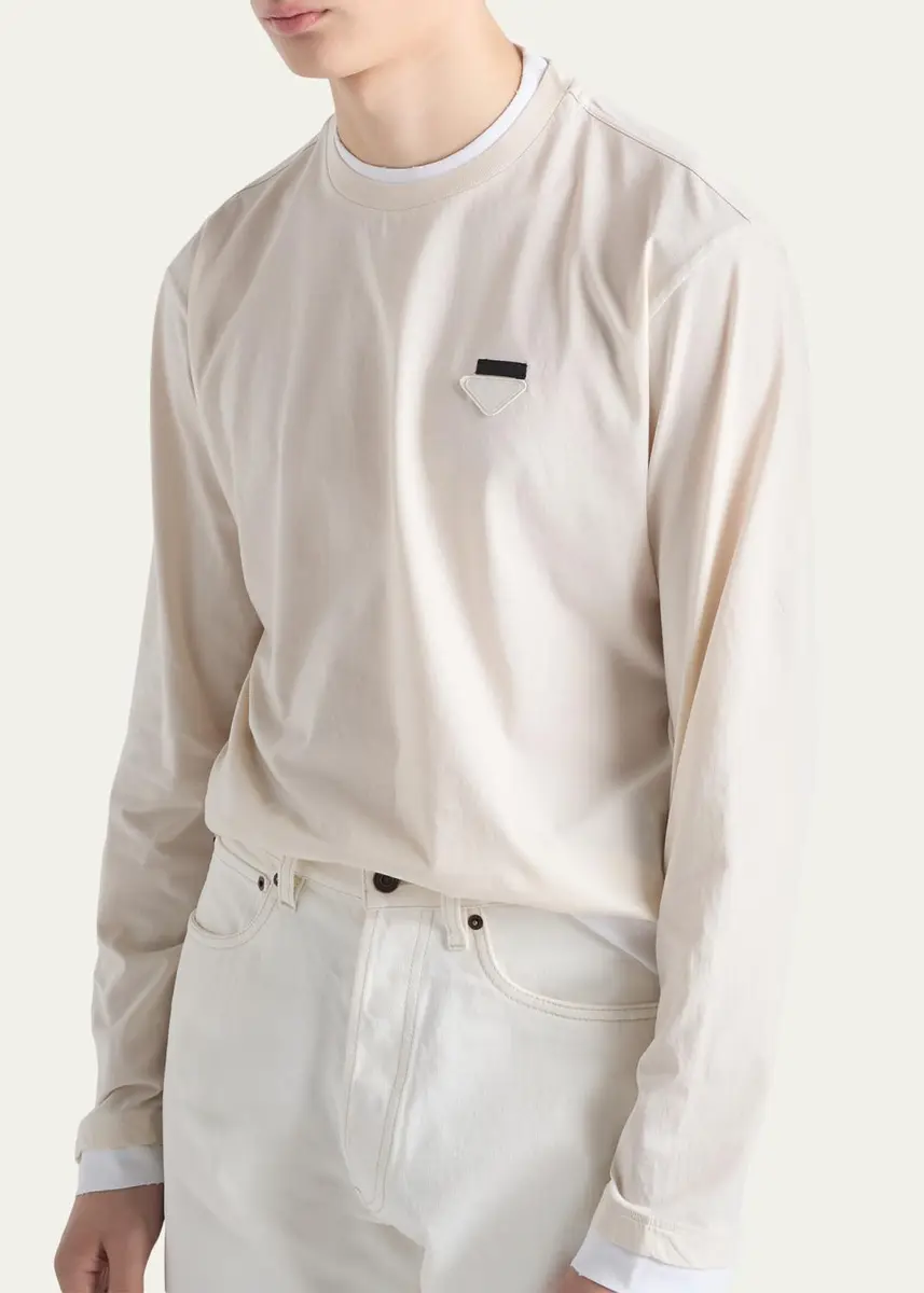 Prada Men's Jersey Long-Sleeve Crewneck T-Shirt | Thumbnail 4