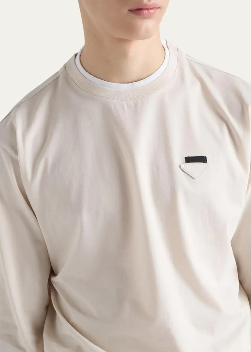 Prada Men's Jersey Long-Sleeve Crewneck T-Shirt | Thumbnail 5
