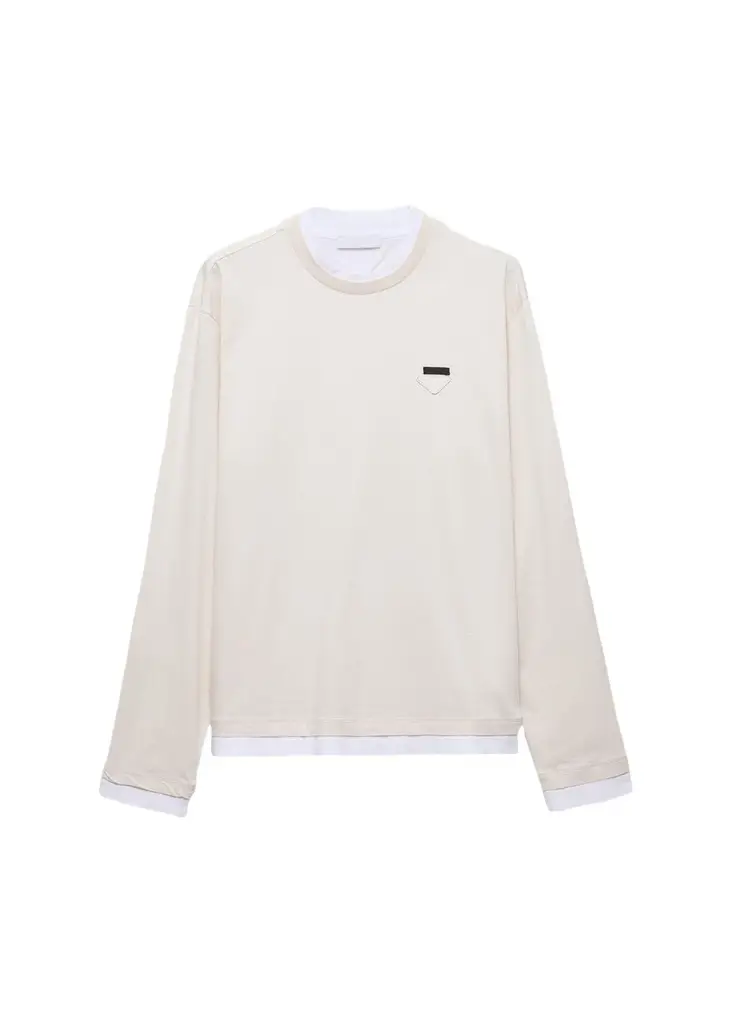 Prada Men's Jersey Long-Sleeve Crewneck T-Shirt | Image 1 Prada Men's Jersey Long-Sleeve Crewneck T-Shirt | Image 1