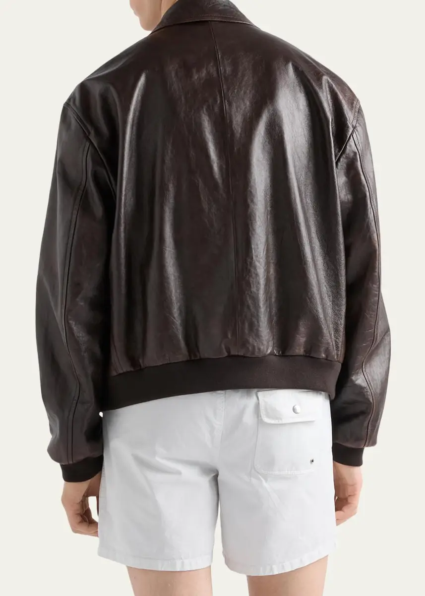 Prada Men's Napa Leather Full-Zip Jacket | Thumbnail 3 Prada Men's Napa Leather Full-Zip Jacket | Thumbnail 3