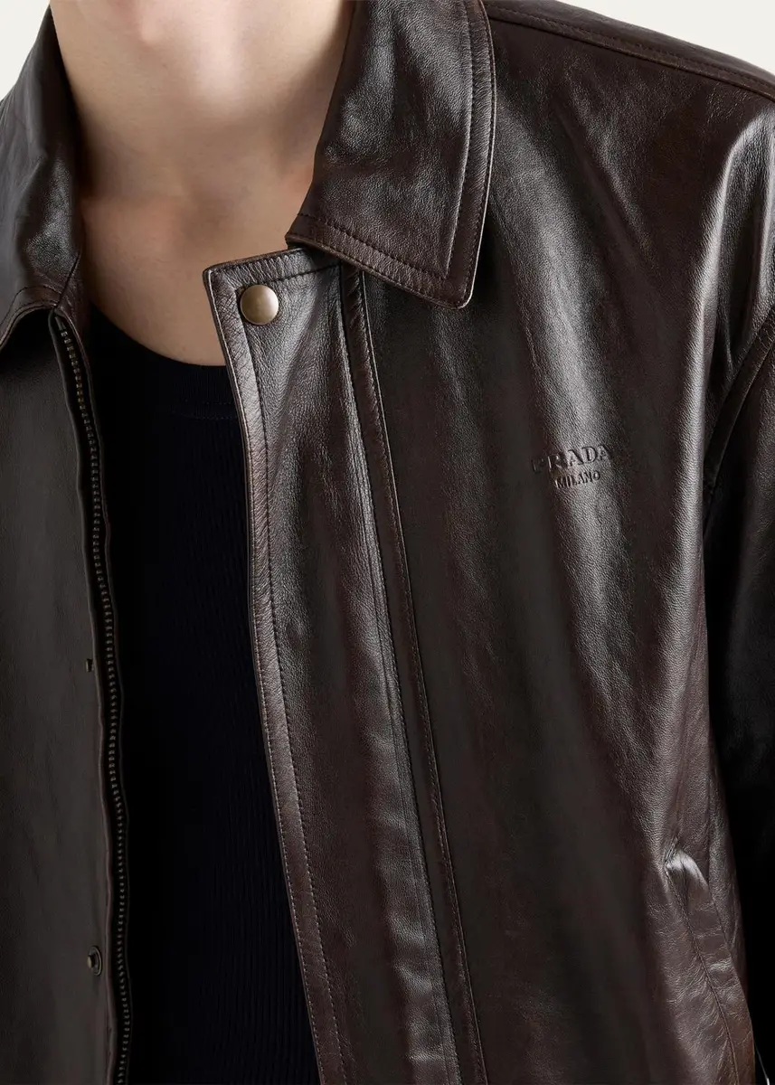 Prada Men's Napa Leather Full-Zip Jacket | Thumbnail 5 Prada Men's Napa Leather Full-Zip Jacket | Thumbnail 5