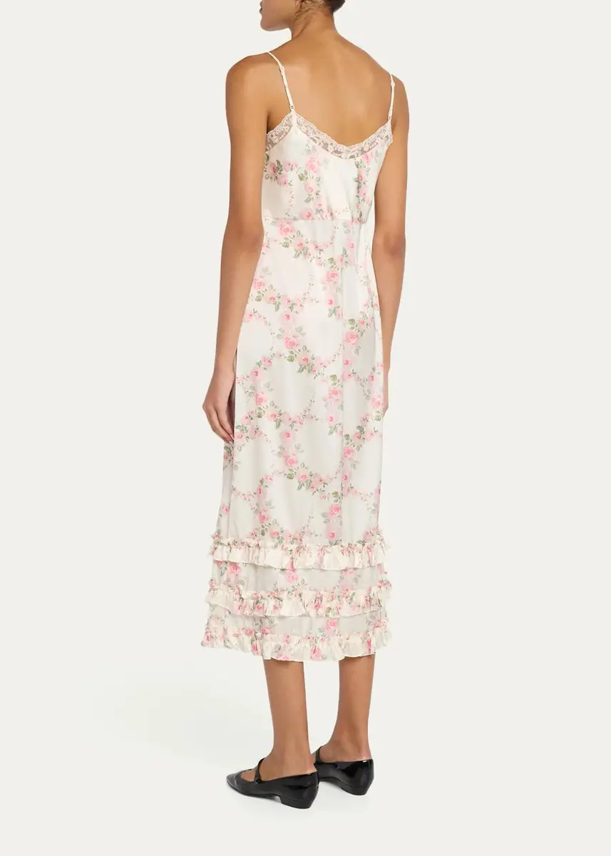Simone Rocha Floral Satin Tiered Ruffle Midi Slip Dress | Thumbnail 3