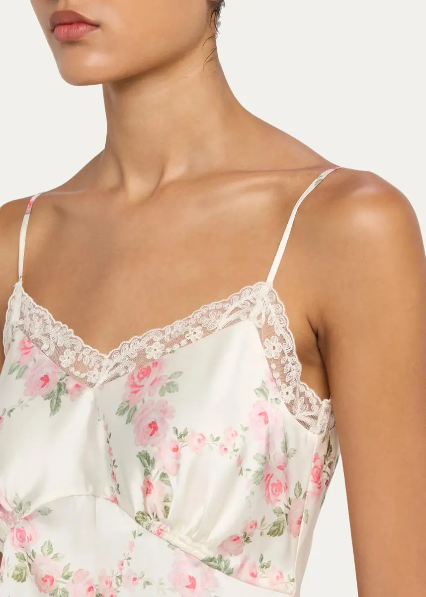 Simone Rocha Floral Satin Tiered Ruffle Midi Slip Dress | Thumbnail 5