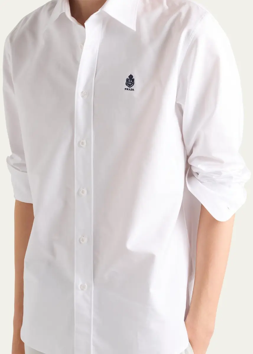 Prada Men's Cotton Oxford Embroidered-Logo Shirt | Thumbnail 5 Prada Men's Cotton Oxford Embroidered-Logo Shirt | Thumbnail 5