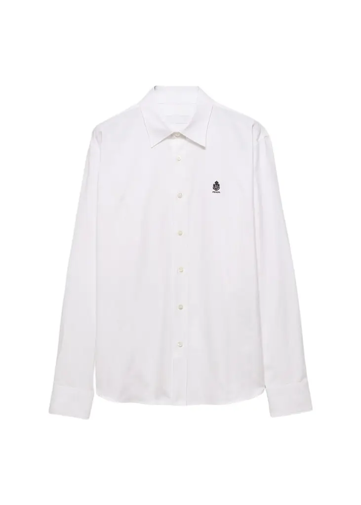 Prada Men's Cotton Oxford Embroidered-Logo Shirt