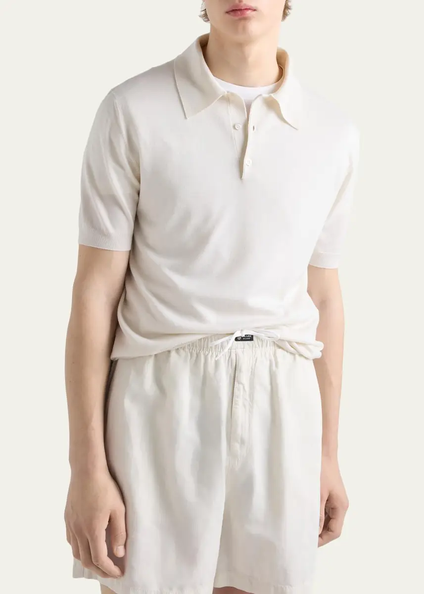 Prada Men's Cashmere and Silk Knit Short-Sleeve Polo Shirt | Thumbnail 4 Prada Men's Cashmere and Silk Knit Short-Sleeve Polo Shirt | Thumbnail 4
