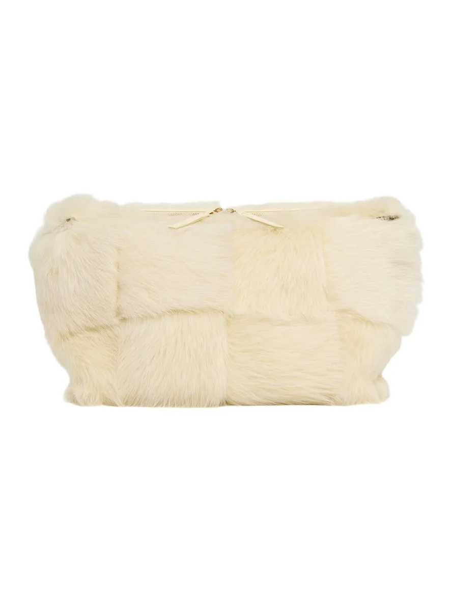Bottega Veneta Cabat Check Shearling Clutch Bag