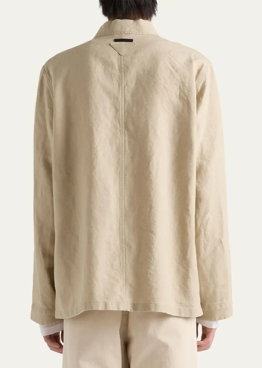 Prada Men's Washed Linen Safari Jacket | Thumbnail 3 Prada Men's Washed Linen Safari Jacket | Thumbnail 3
