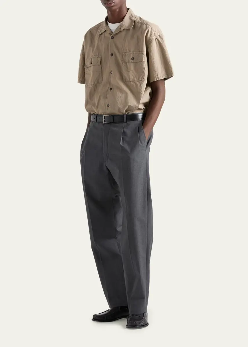 Prada Men's Cotton and Linen Short-Sleeve Shirt | Thumbnail 2 Prada Men's Cotton and Linen Short-Sleeve Shirt | Thumbnail 2