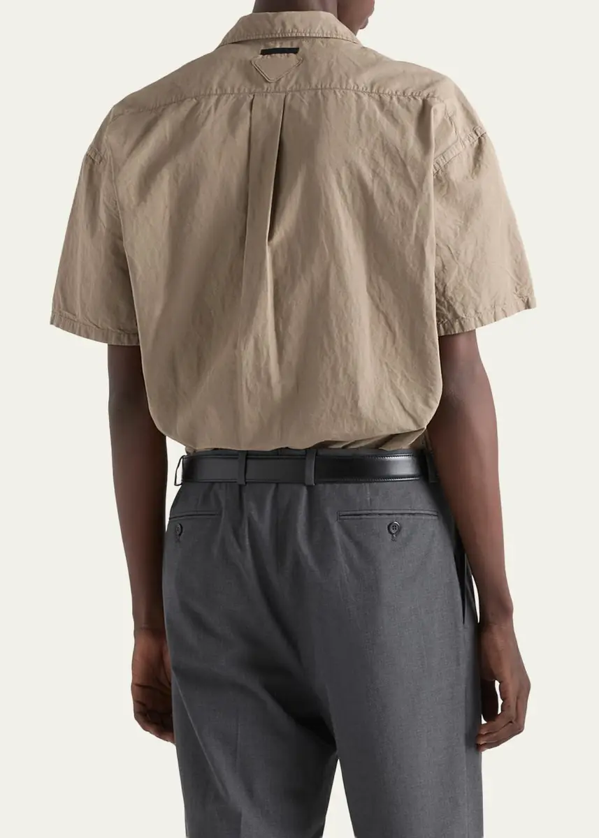 Prada Men's Cotton and Linen Short-Sleeve Shirt | Thumbnail 3 Prada Men's Cotton and Linen Short-Sleeve Shirt | Thumbnail 3