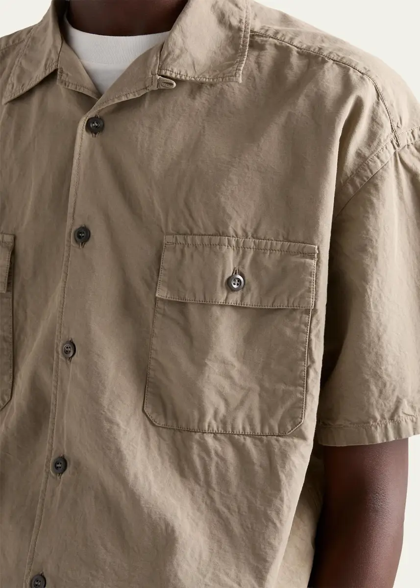 Prada Men's Cotton and Linen Short-Sleeve Shirt | Thumbnail 5 Prada Men's Cotton and Linen Short-Sleeve Shirt | Thumbnail 5