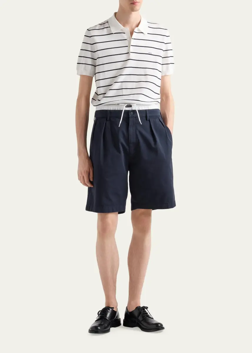 Prada Men's Cotton Knit Pinstripe Polo Shirt | Thumbnail 2