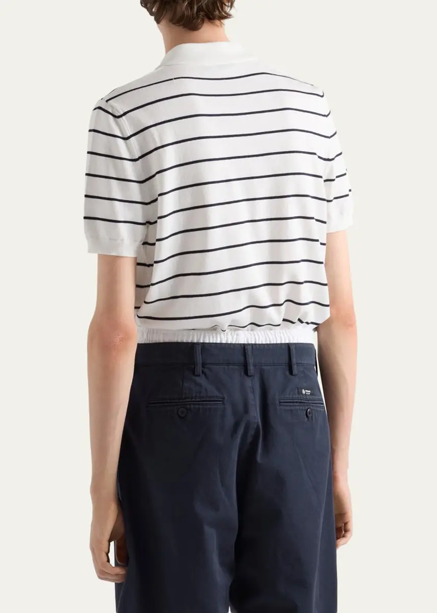 Prada Men's Cotton Knit Pinstripe Polo Shirt | Thumbnail 3