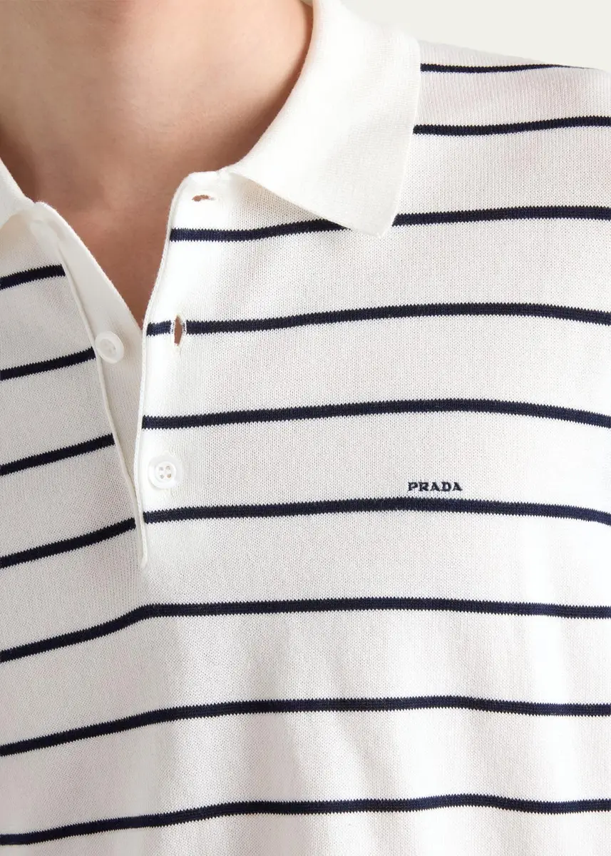 Prada Men's Cotton Knit Pinstripe Polo Shirt | Thumbnail 5