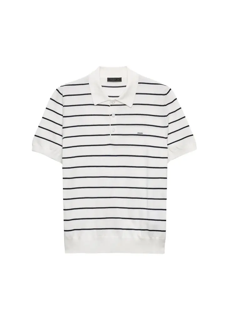 Prada Men's Cotton Knit Pinstripe Polo Shirt | Image 1 Prada Men's Cotton Knit Pinstripe Polo Shirt | Image 1