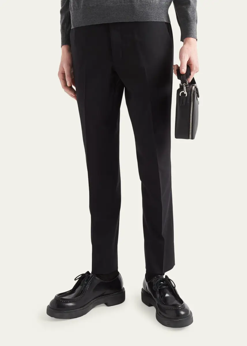 Prada Men's Wool-Stretch Tapered Leg Pants | Thumbnail 4 Prada Men's Wool-Stretch Tapered Leg Pants | Thumbnail 4