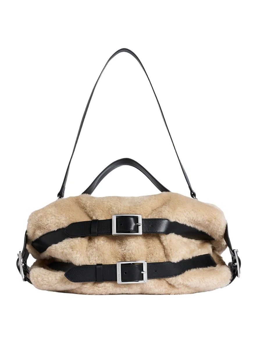 Biker Belted Faux Fur Shoulder Bag Biker Belted Faux Fur Shoulder Bag