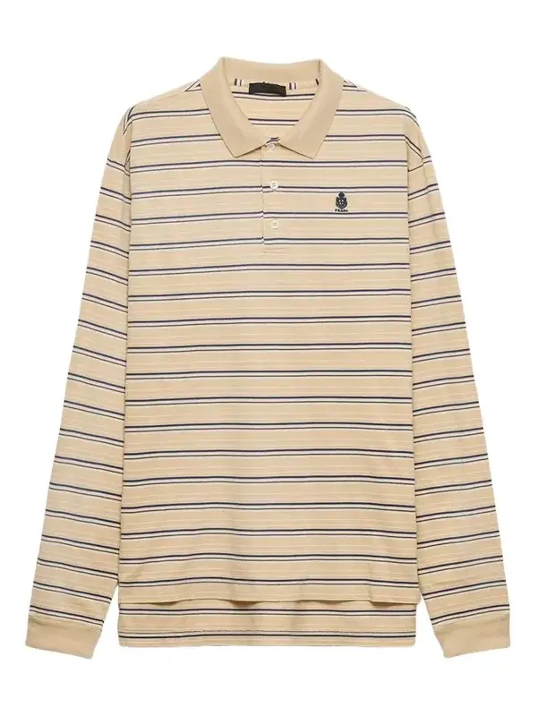 Prada Men's Piquet Stripe Long-Sleeve Polo Shirt