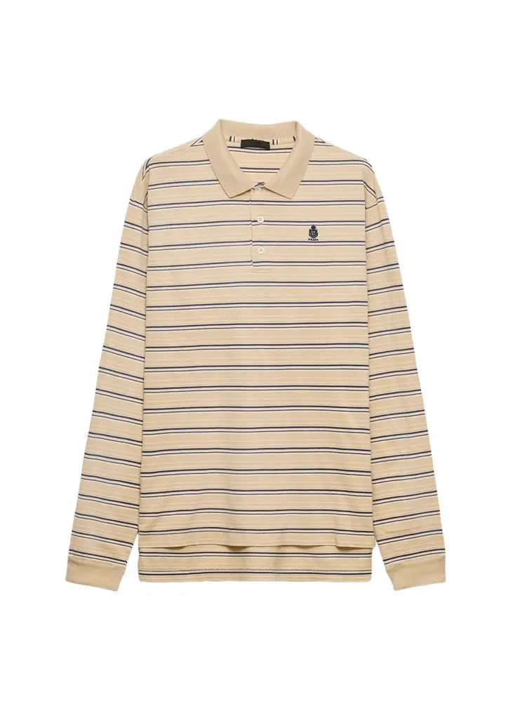 Prada Men's Piquet Stripe Long-Sleeve Polo Shirt | Image 1 Prada Men's Piquet Stripe Long-Sleeve Polo Shirt | Image 1