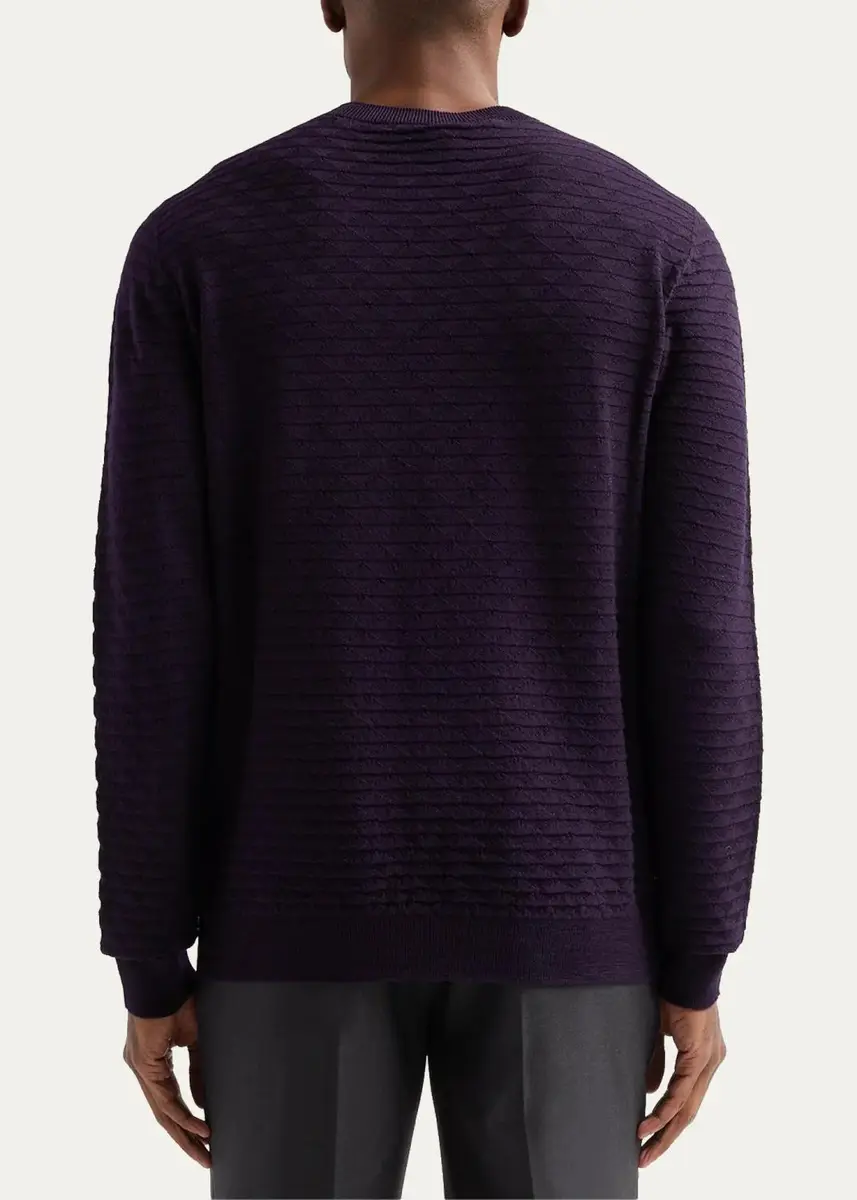 Giorgio Armani Geometric Textured Virgin Wool Crewneck Sweater | Thumbnail 3