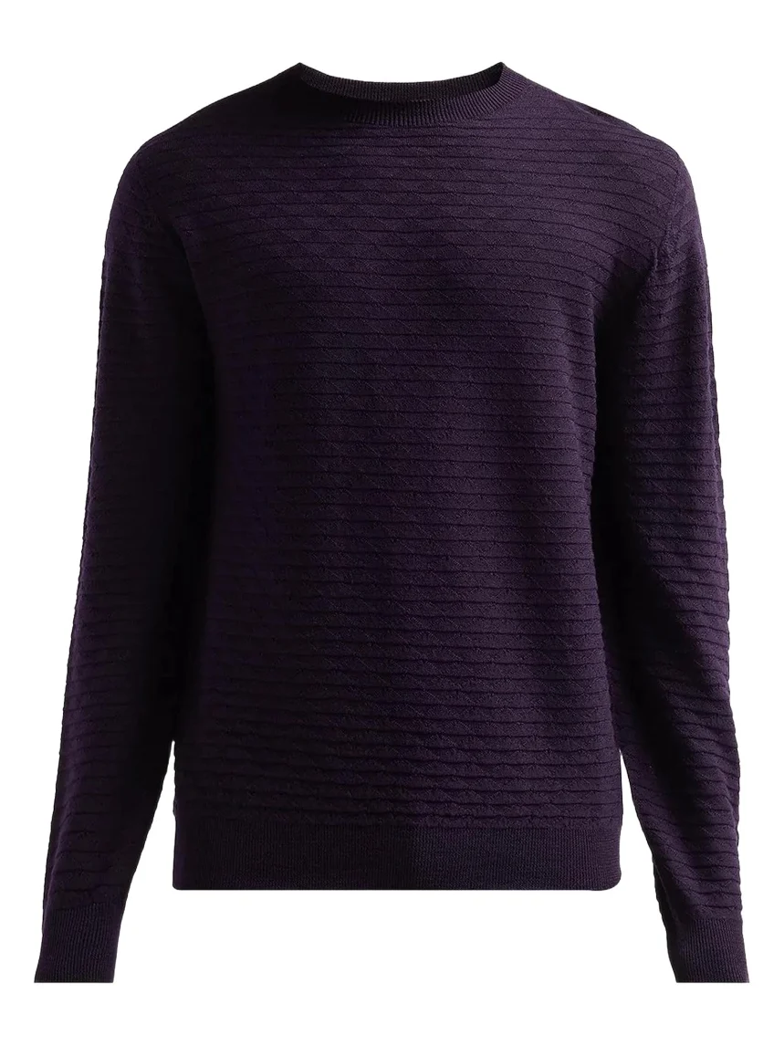 Giorgio Armani Geometric Textured Virgin Wool Crewneck Sweater