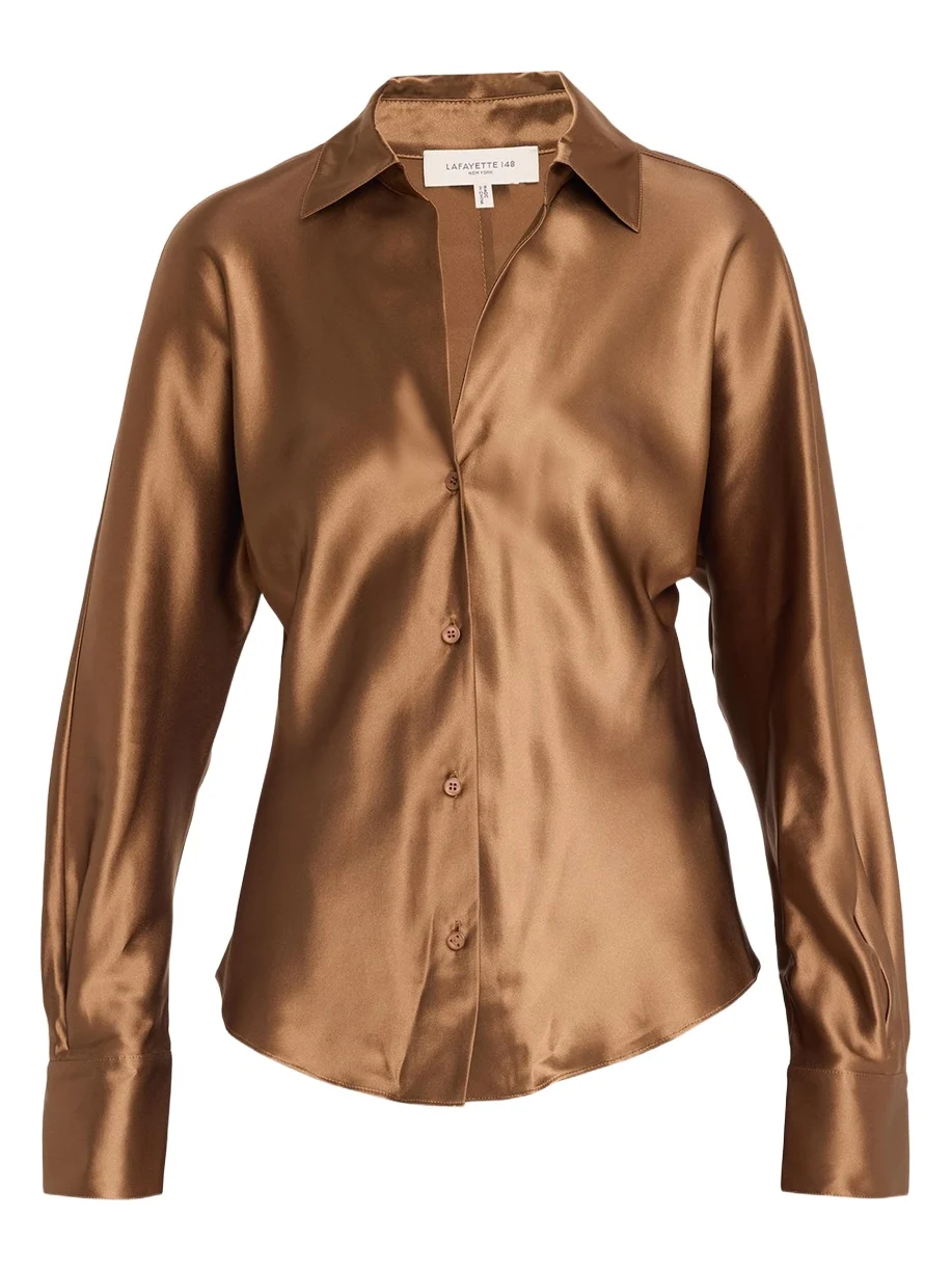 Lafayette 148 New York Dolman-Sleeve Metallic Silk Shirt