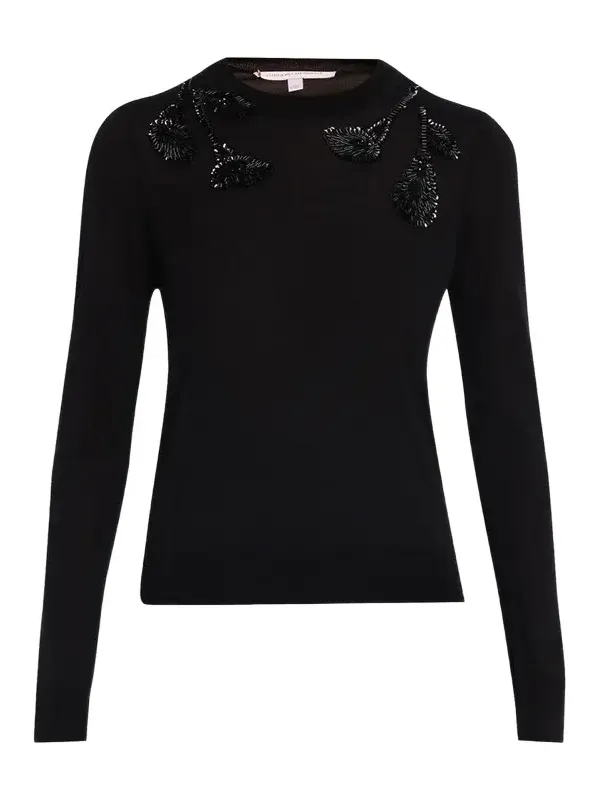 Embroidered Wool & Silk-Blend Long-Sleeve Sweater