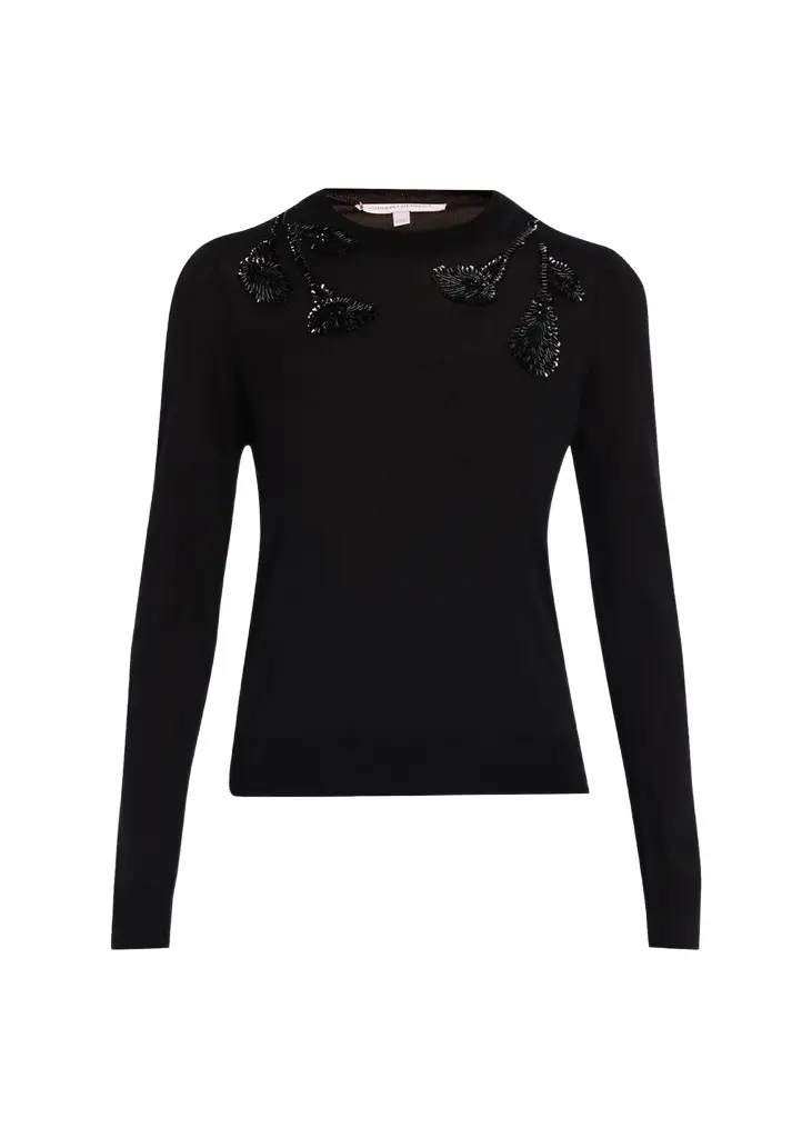 Carolina Herrera Embroidered Wool & Silk-Blend Long-Sleeve Sweater | Image 1 Carolina Herrera Embroidered Wool & Silk-Blend Long-Sleeve Sweater | Image 1