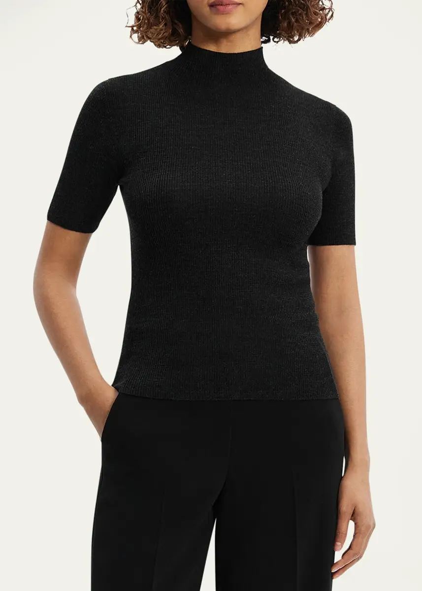 Theory Leenda Regal Merino Wool Short-Sleeve Mock-Neck Top | Thumbnail 3