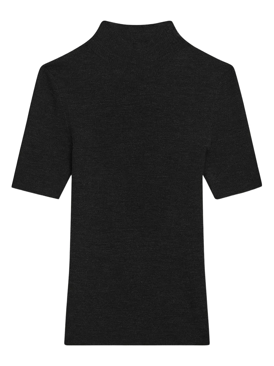 Leenda Regal Merino Wool Short-Sleeve Mock-Neck Top Leenda Regal Merino Wool Short-Sleeve Mock-Neck Top