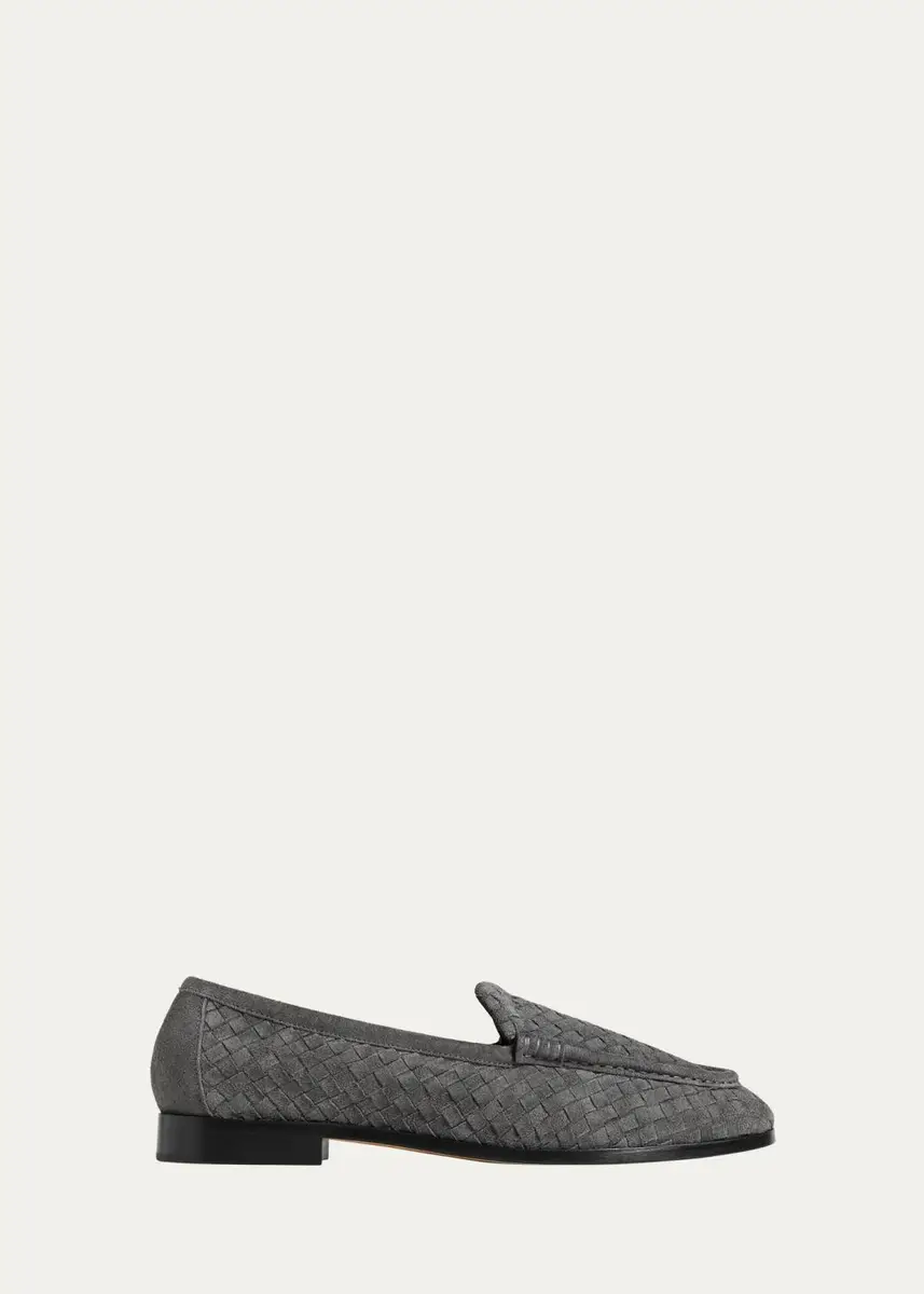 Bottega Veneta Men's Silenzio Intrecciato Suede Moc-Toe Loafers | Thumbnail 4 Bottega Veneta Men's Silenzio Intrecciato Suede Moc-Toe Loafers | Thumbnail 4