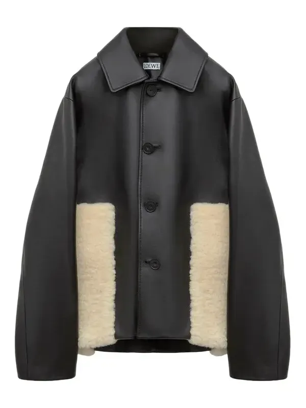 Leather & Lamb Shearling Single-Breasted Jacket Leather & Lamb Shearling Single-Breasted Jacket