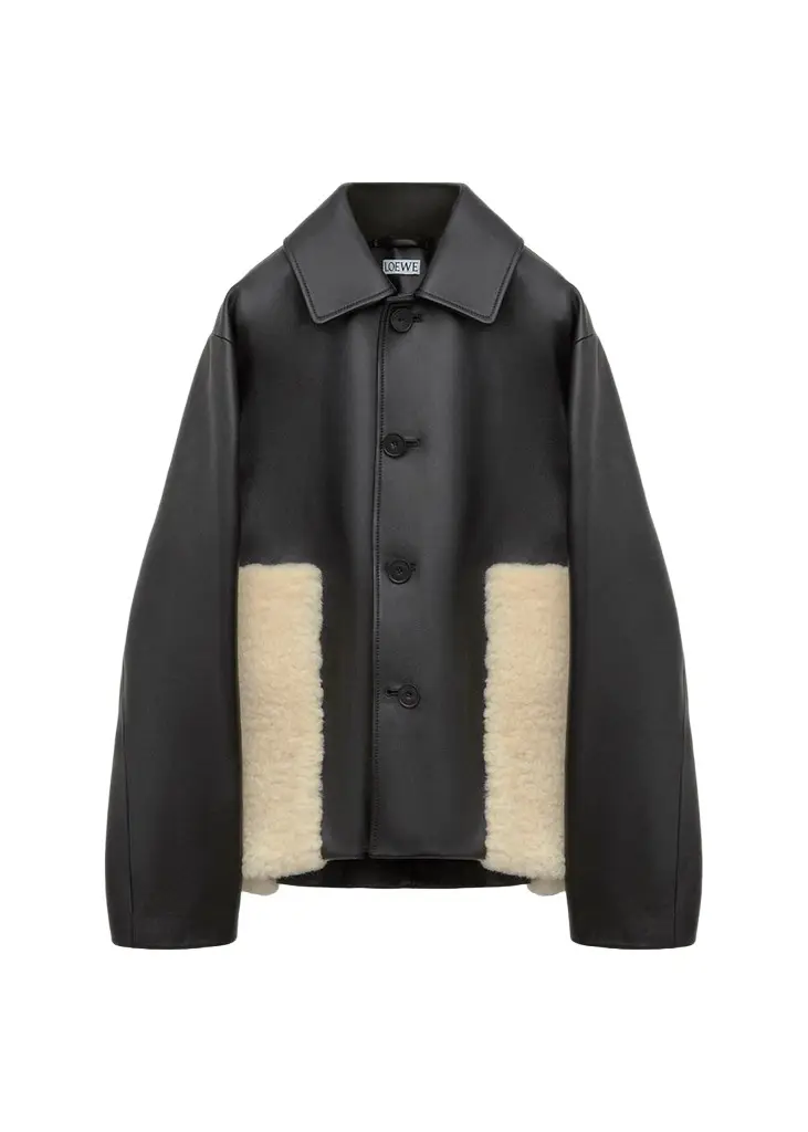Loewe Leather & Lamb Shearling Single-Breasted Jacket | Image 1 Loewe Leather & Lamb Shearling Single-Breasted Jacket | Image 1