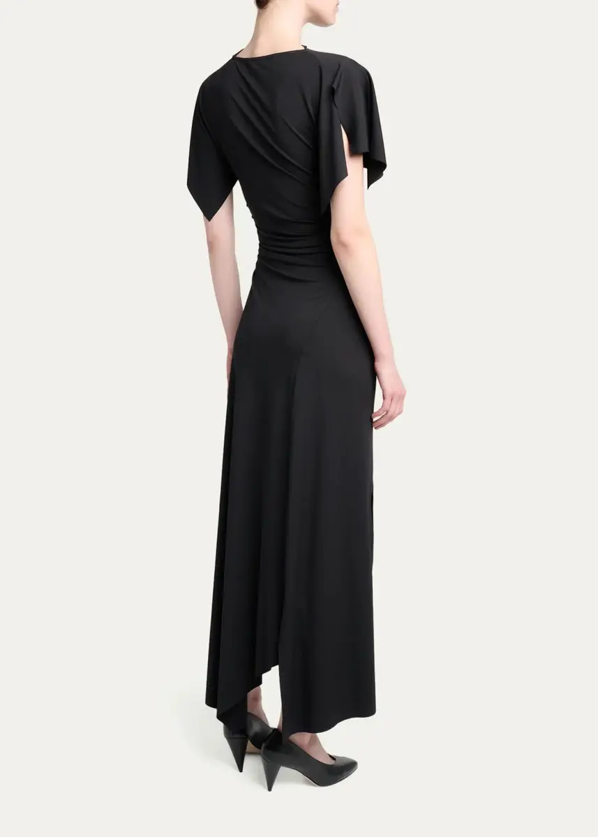 Victoria Beckham Blousey Asymmetric Short-Sleeve Midi Dress | Thumbnail 3