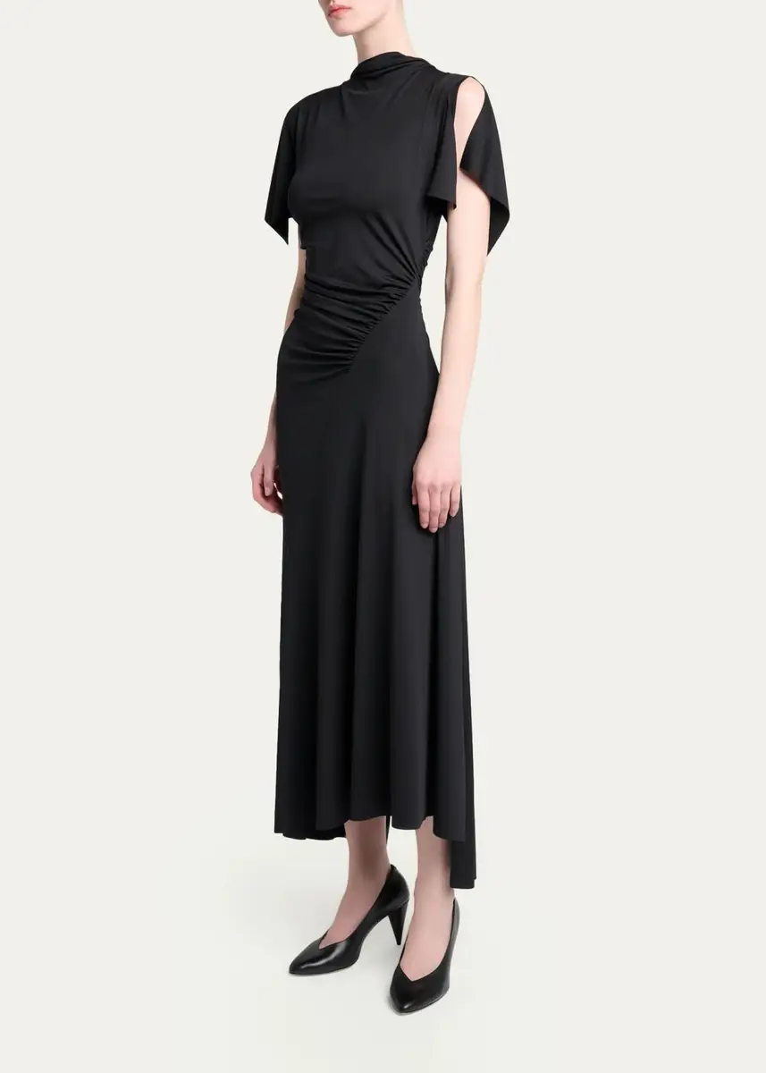 Victoria Beckham Blousey Asymmetric Short-Sleeve Midi Dress | Thumbnail 4